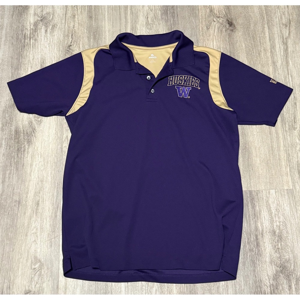 Knights Apparel Huskies Polo Shirt NCAA Washington Purple‎ Gold L VTG